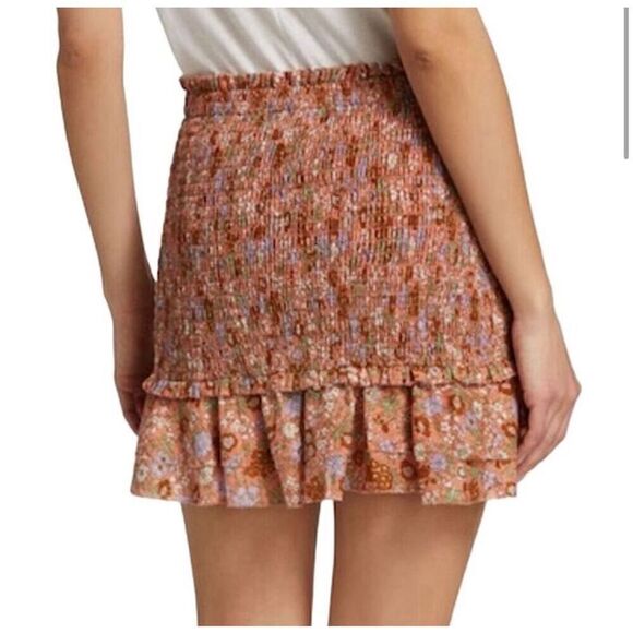 NWT Veronica Beard Elastic Waist Melodie Floral Smocked Mini Skirt Coral Size 12 - Picture 3 of 8